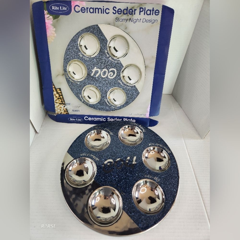 Rite Lite Ceremic Seder Starry Night Serving Plate NIB